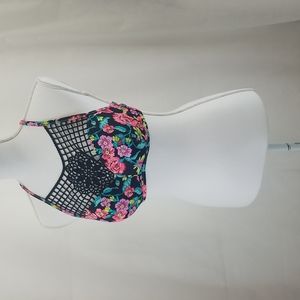 SHADE & SHORE Crochet & Multi-colored Floral Underwire Bikini Criss Cross Top